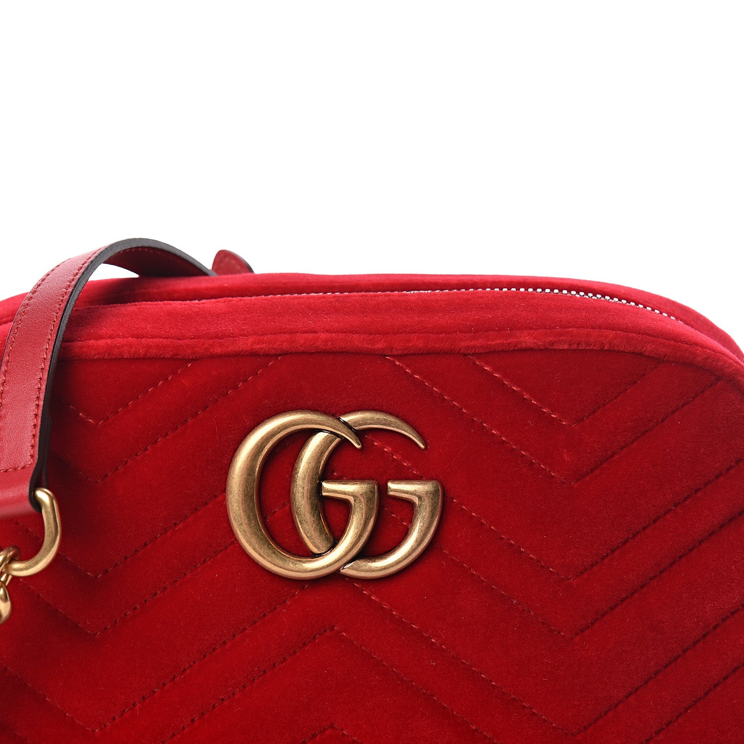 Gucci Velvet Matelasse Small GG Marmont Chain Shoulder Bag Hibiscus Red 10 of 11