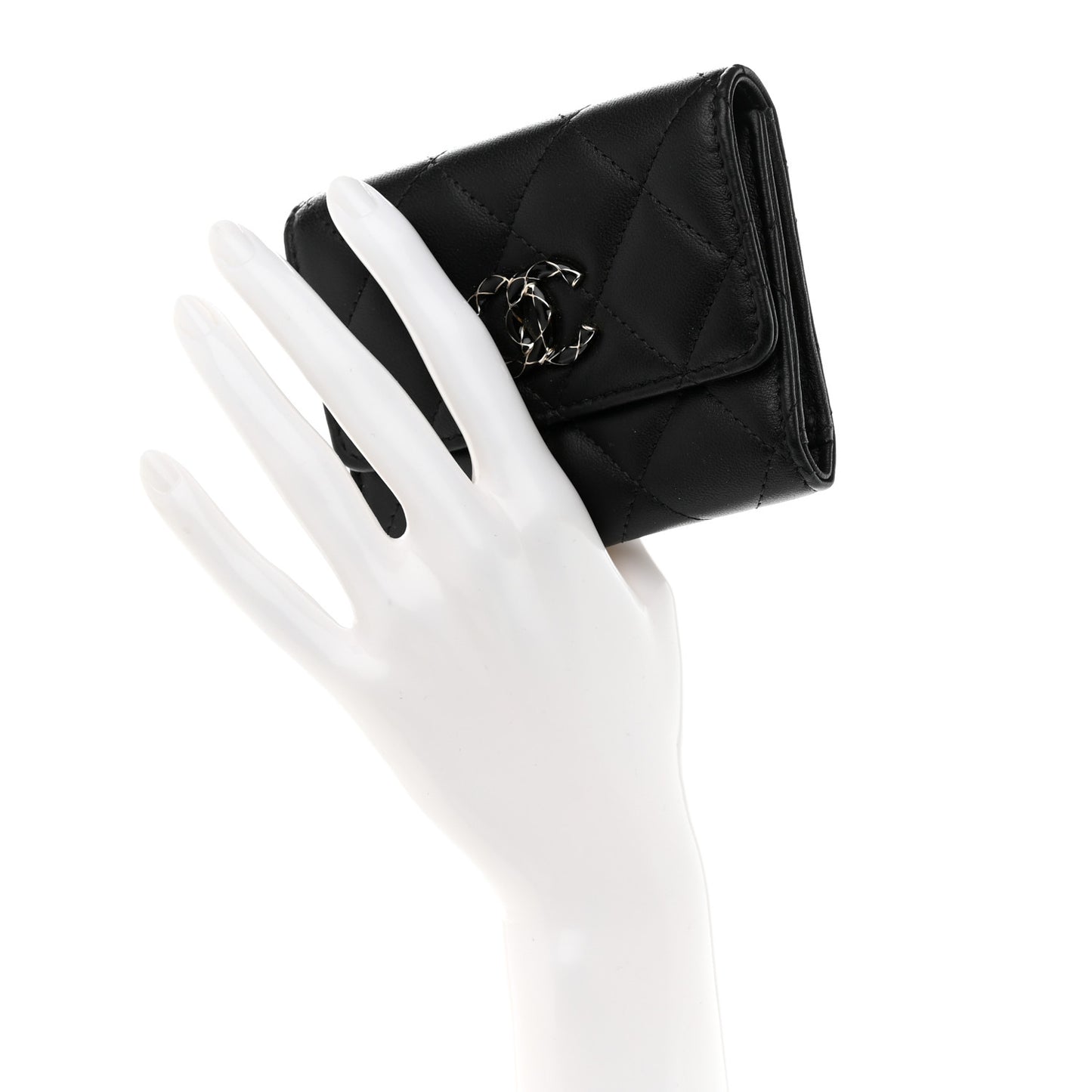 Lambskin Enamel Quilted Compact Flap Wallet Black