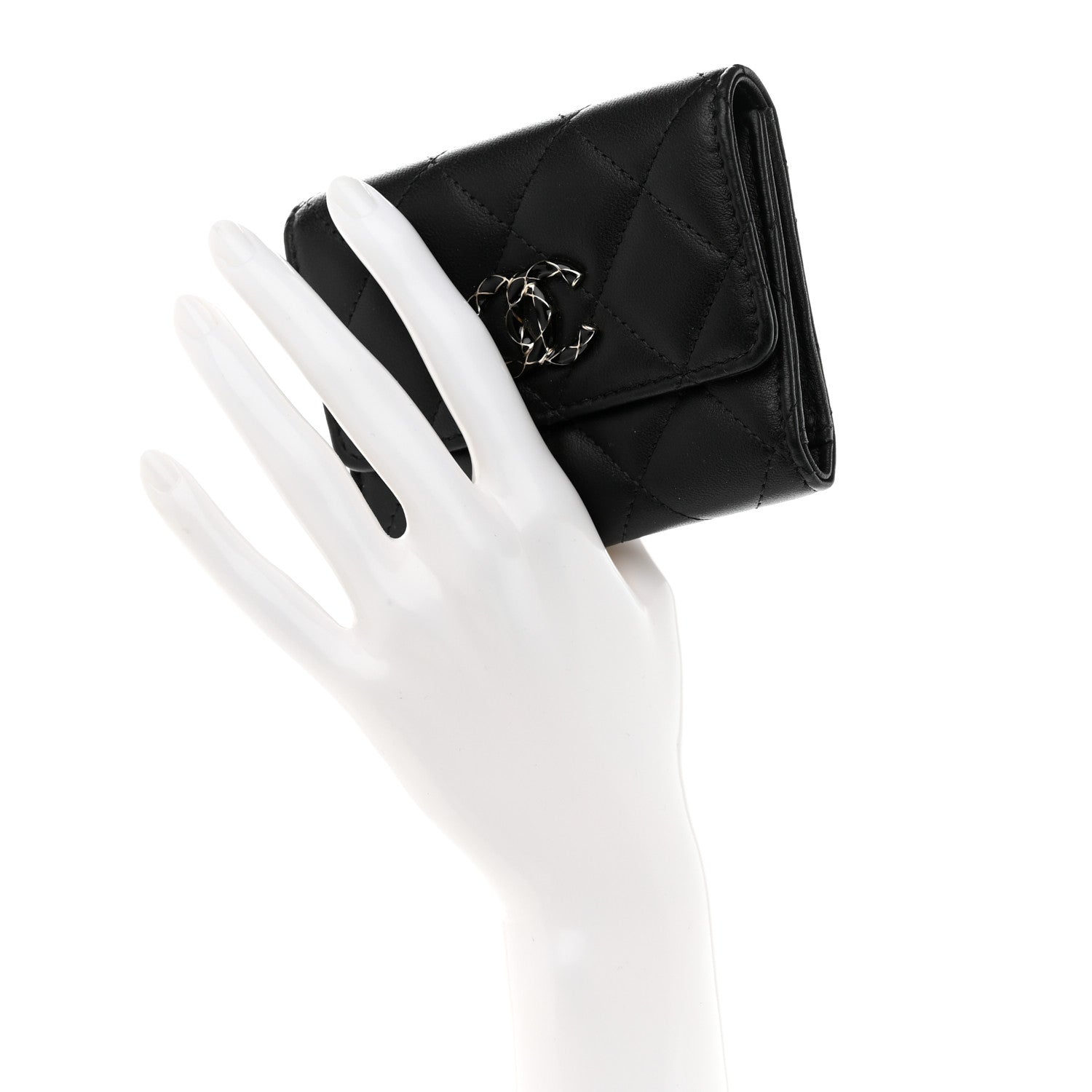 Chanel Lambskin Enamel Quilted Compact Flap Wallet Black 2 of 9