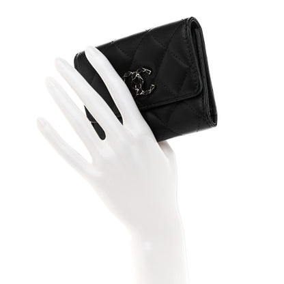 Chanel Lambskin Enamel Quilted Compact Flap Wallet Black 2 of 9