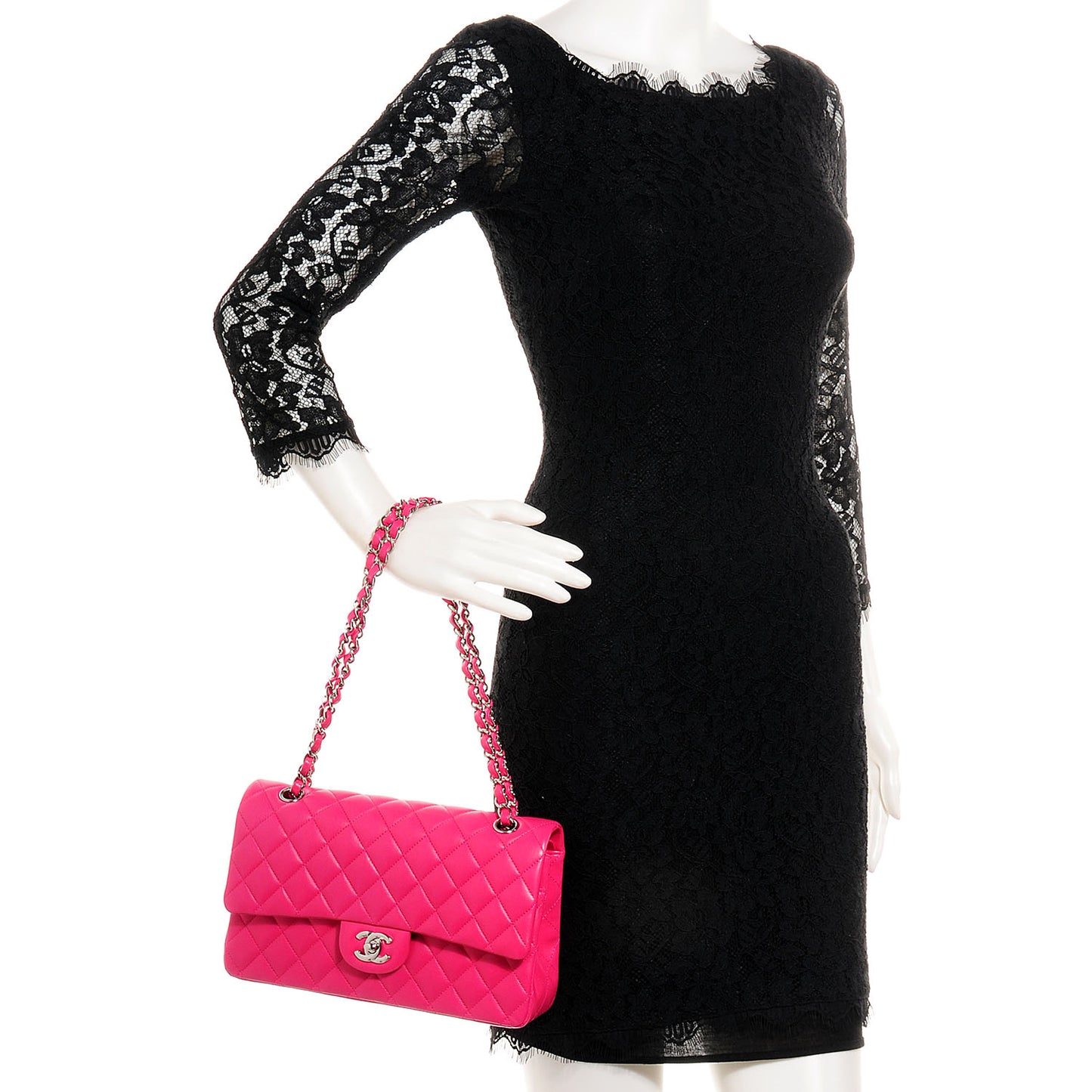 Lambskin Medium Double Flap Dark Pink