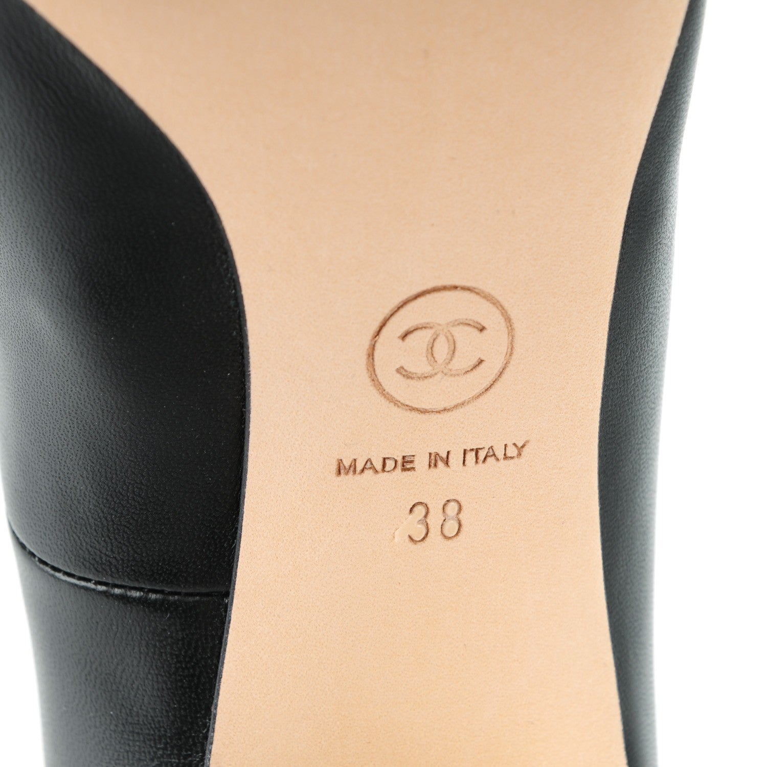 Chanel Lambskin Peep Toe CC Pumps 38 Black 6 of 7