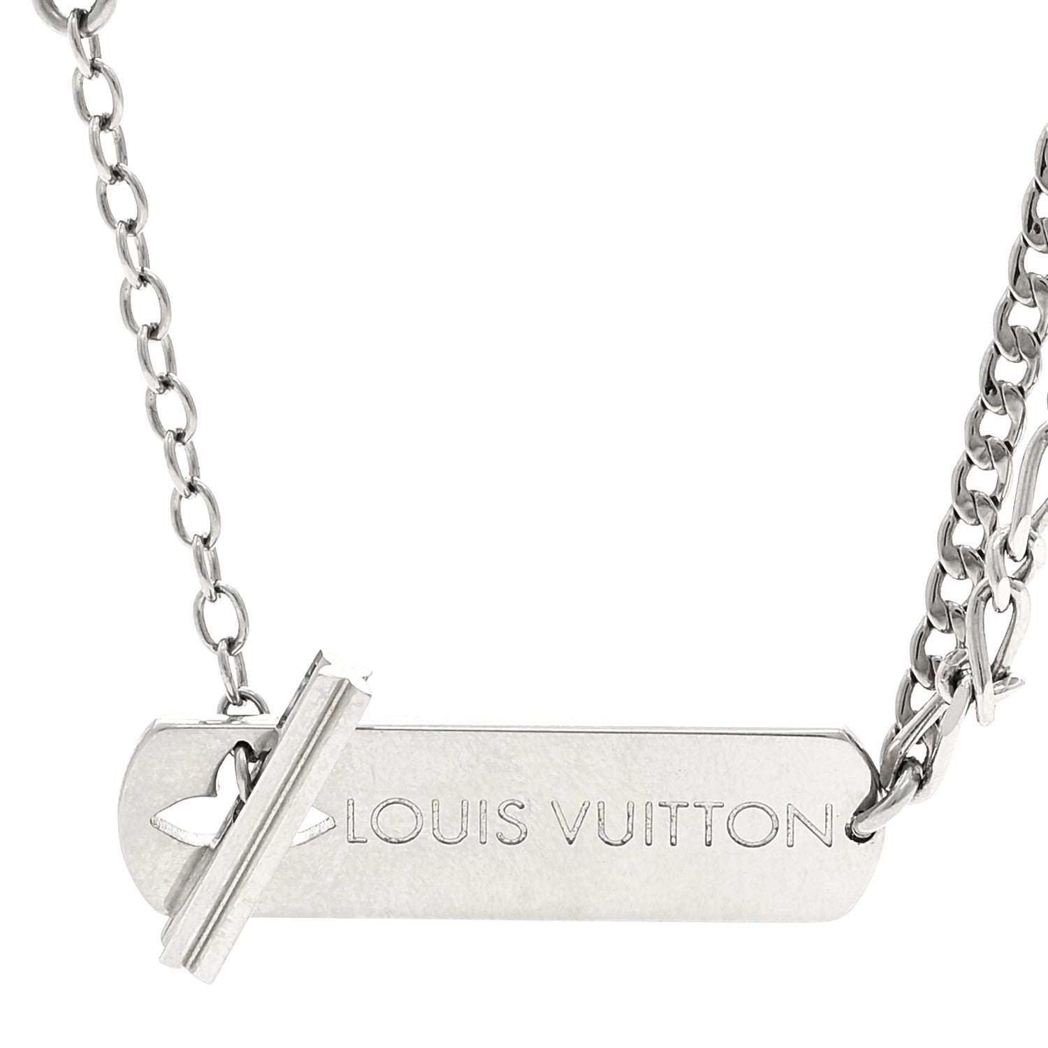 Louis Vuitton Metal Monogram Necklace Silver 4 of 5