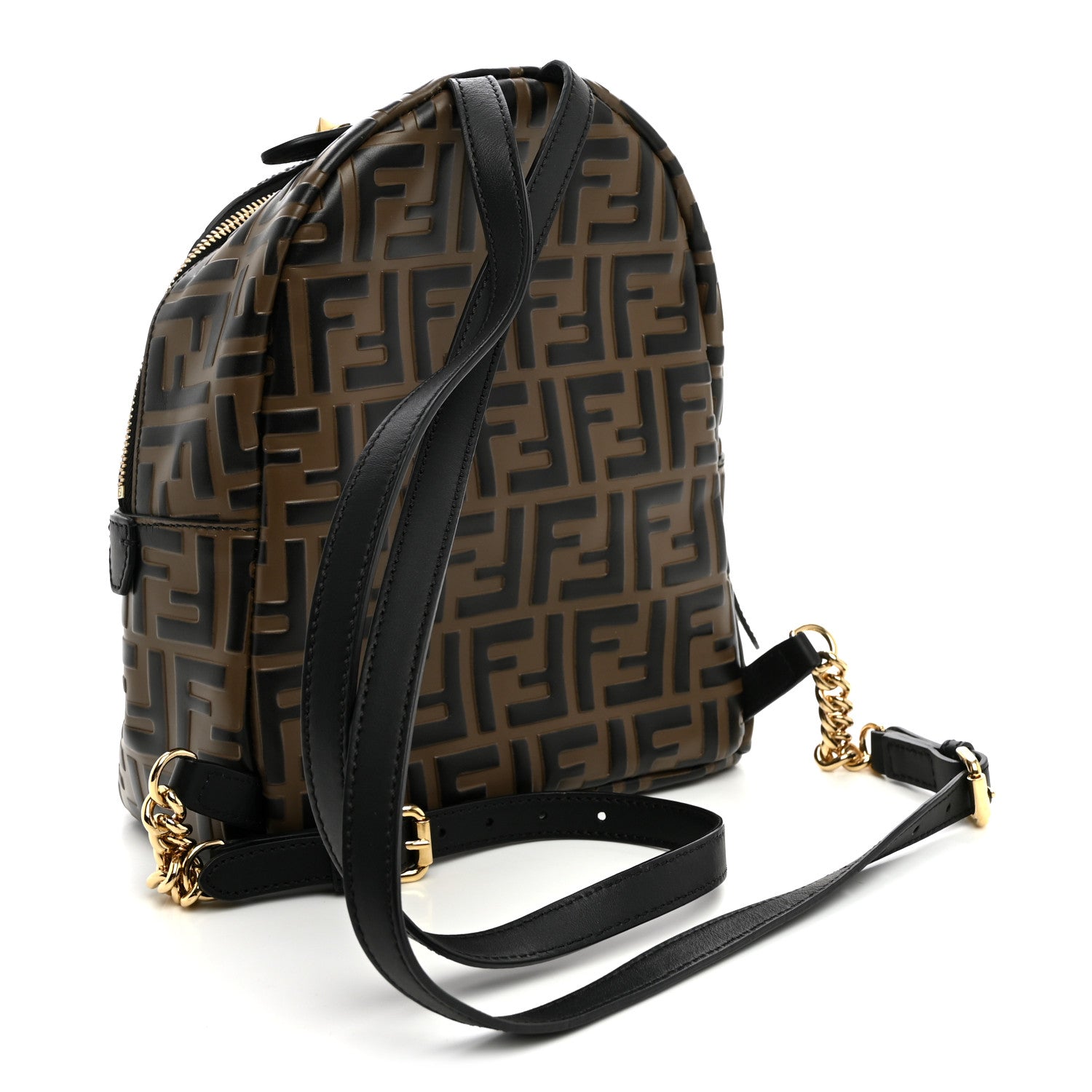 Fendi Vitello Bi-Color FF 1974 Embossed Mini Backpack Maya Black 3 of 11