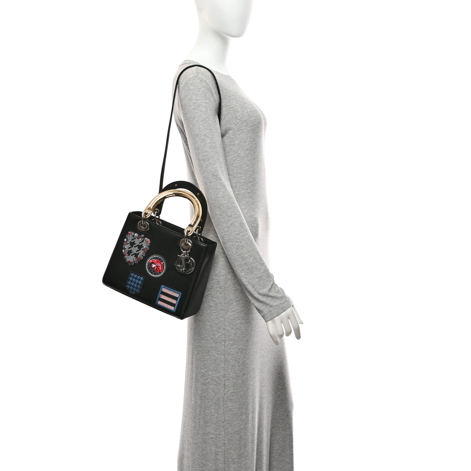 Christian Dior Smooth Calfskin Embroidered Beaded Floral Medium Lady Dior Black 2 of 10