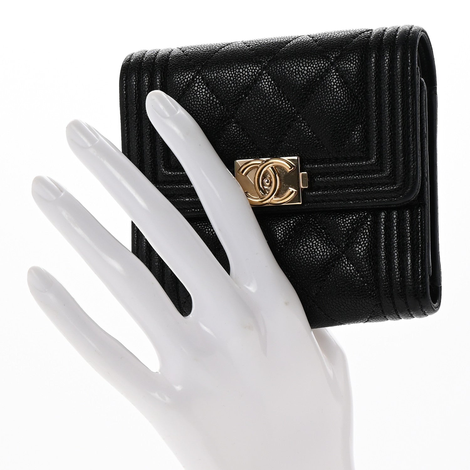 Chanel Caviar Quilted Compact Boy Wallet Black 2 of 11