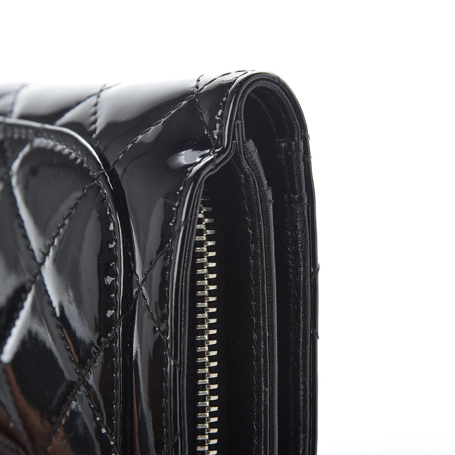 Patent Quilted Zip Pocket Wallet Black