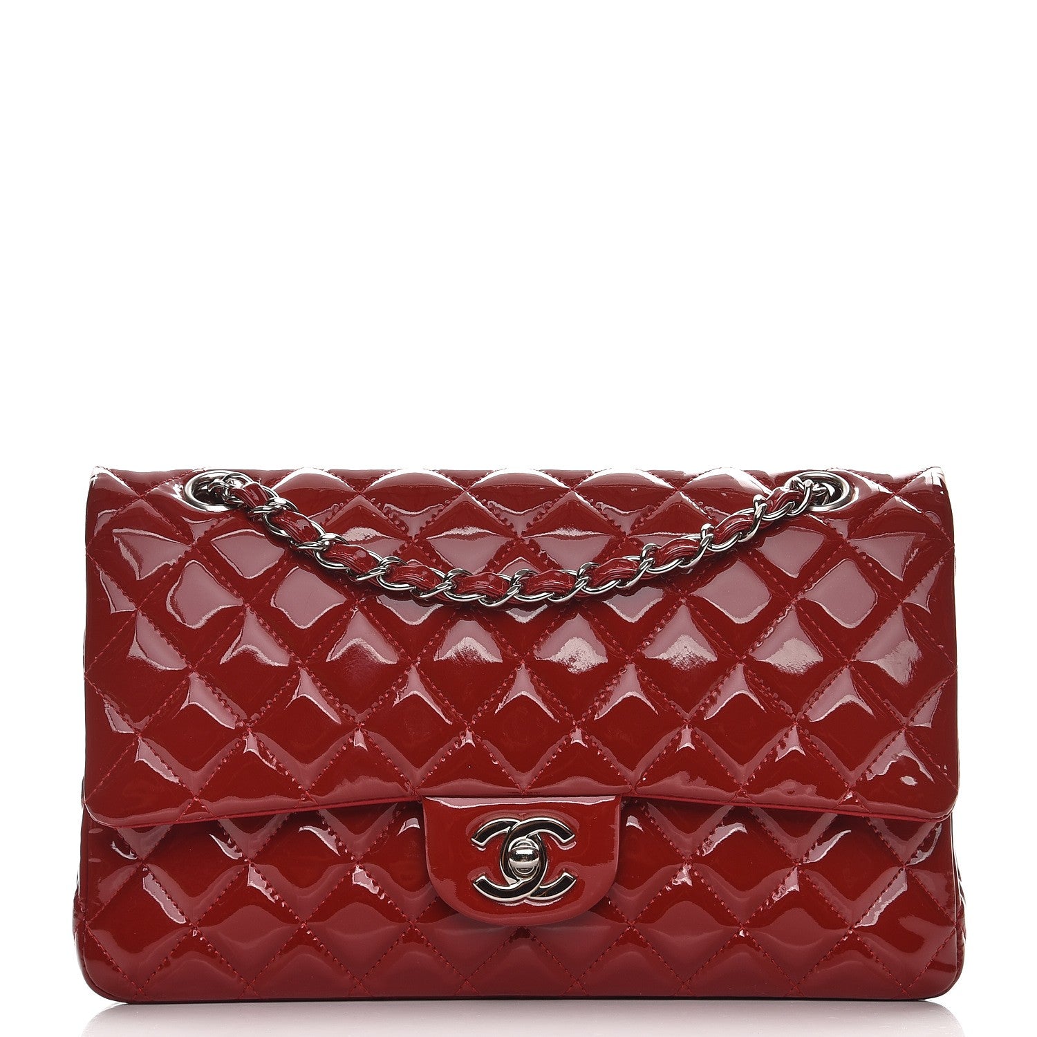 Chanel Patent Calfskin Quilted Medium Double Flap Dark Red 1 of 8
