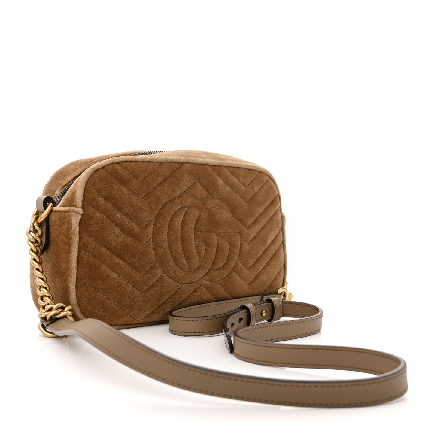 Velvet Matelasse Small GG Marmont Chain Shoulder Bag Taupe