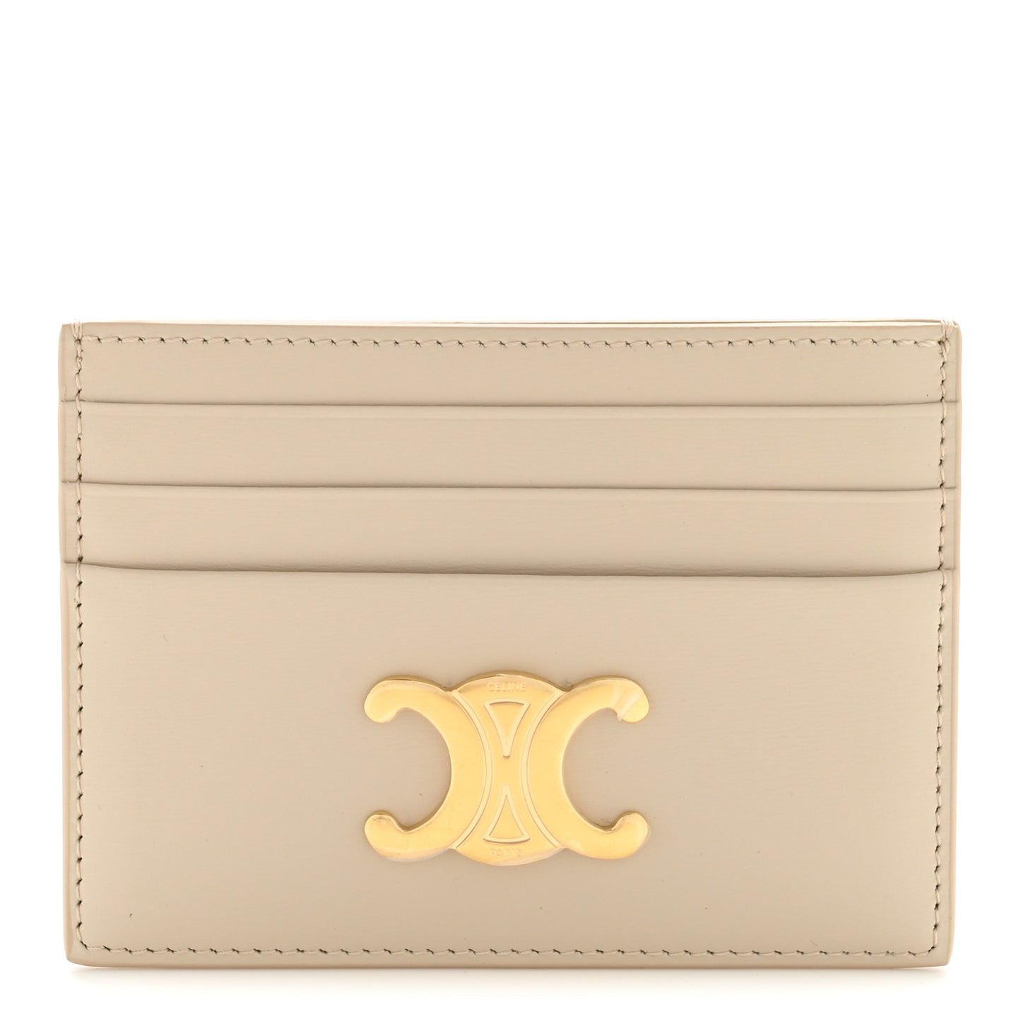 Shiny Calfskin Triomphe Card Holder Pale Beige
