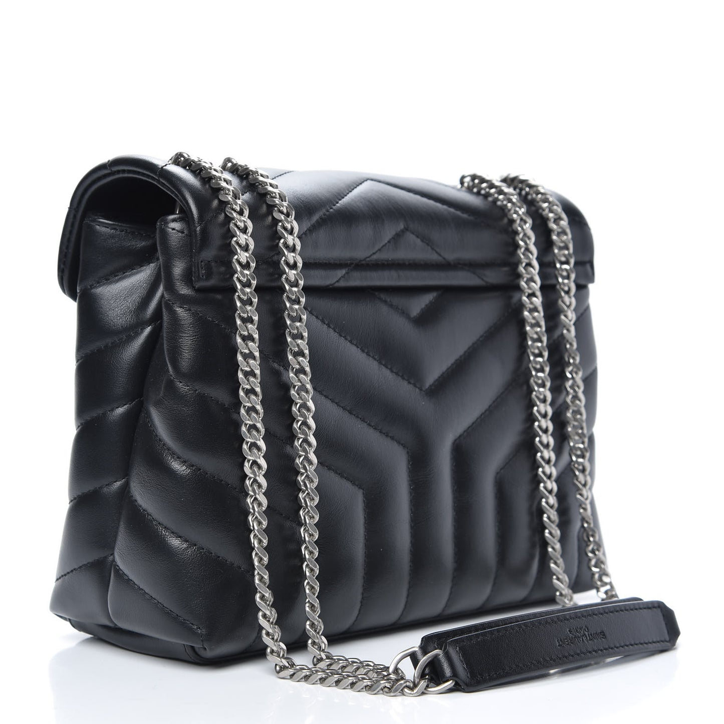 Calfskin Y Quilted Monogram Small Loulou Chain Satchel Black