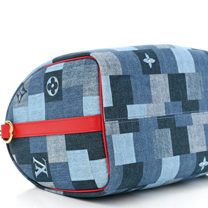 Louis Vuitton Denim Damier Monogram Patchwork Speedy Bandouliere 30 Blue Rouge 9 of 10