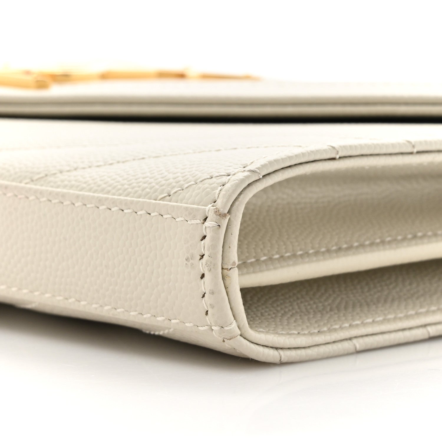 Saint Laurent Grain De Poudre Matelasse Chevron Monogram Chain Wallet Crema Soft 10 of 15