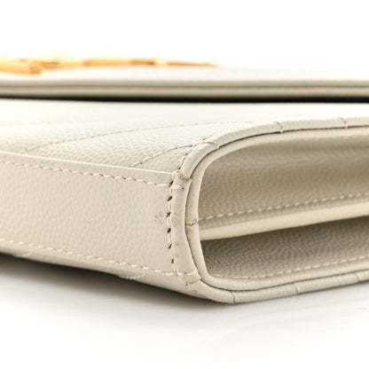 Saint Laurent Grain De Poudre Matelasse Chevron Monogram Chain Wallet Crema Soft 10 of 15
