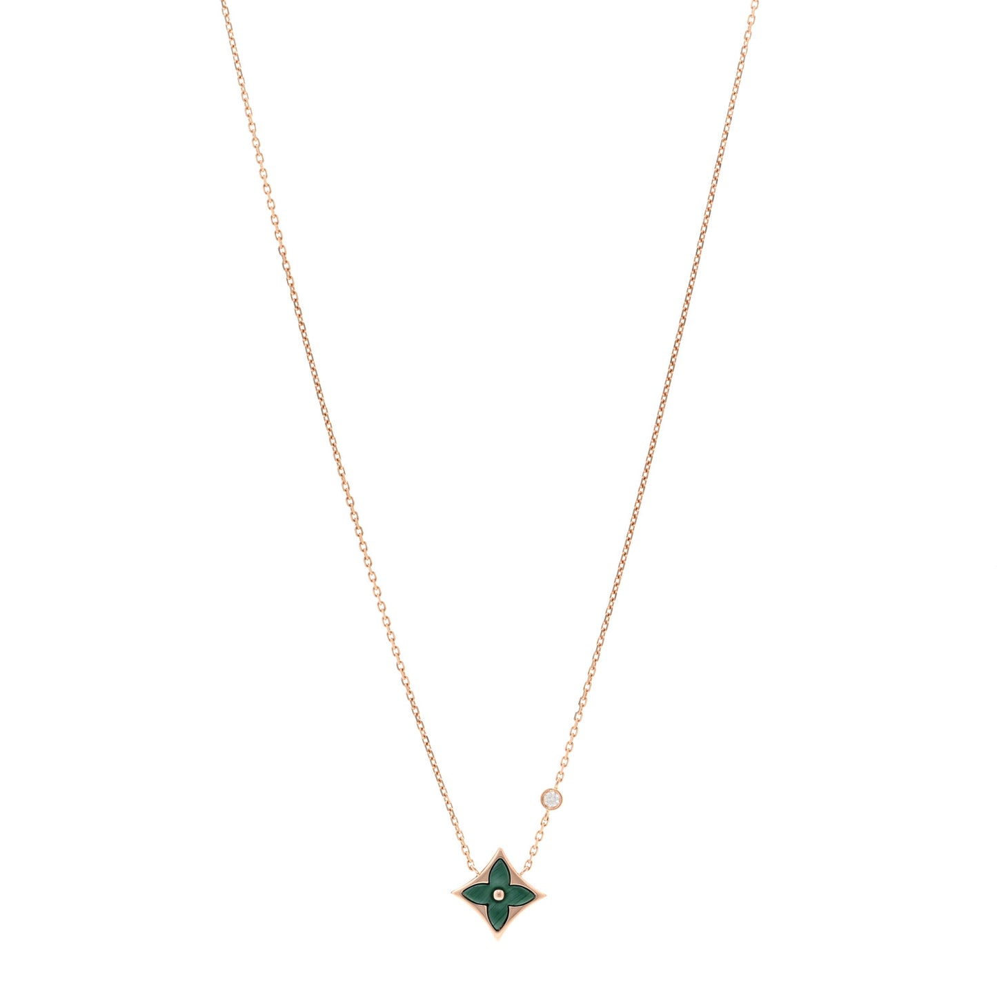 18K Pink Gold Diamond Malachite Color Blossom BB Star Pendant Necklace