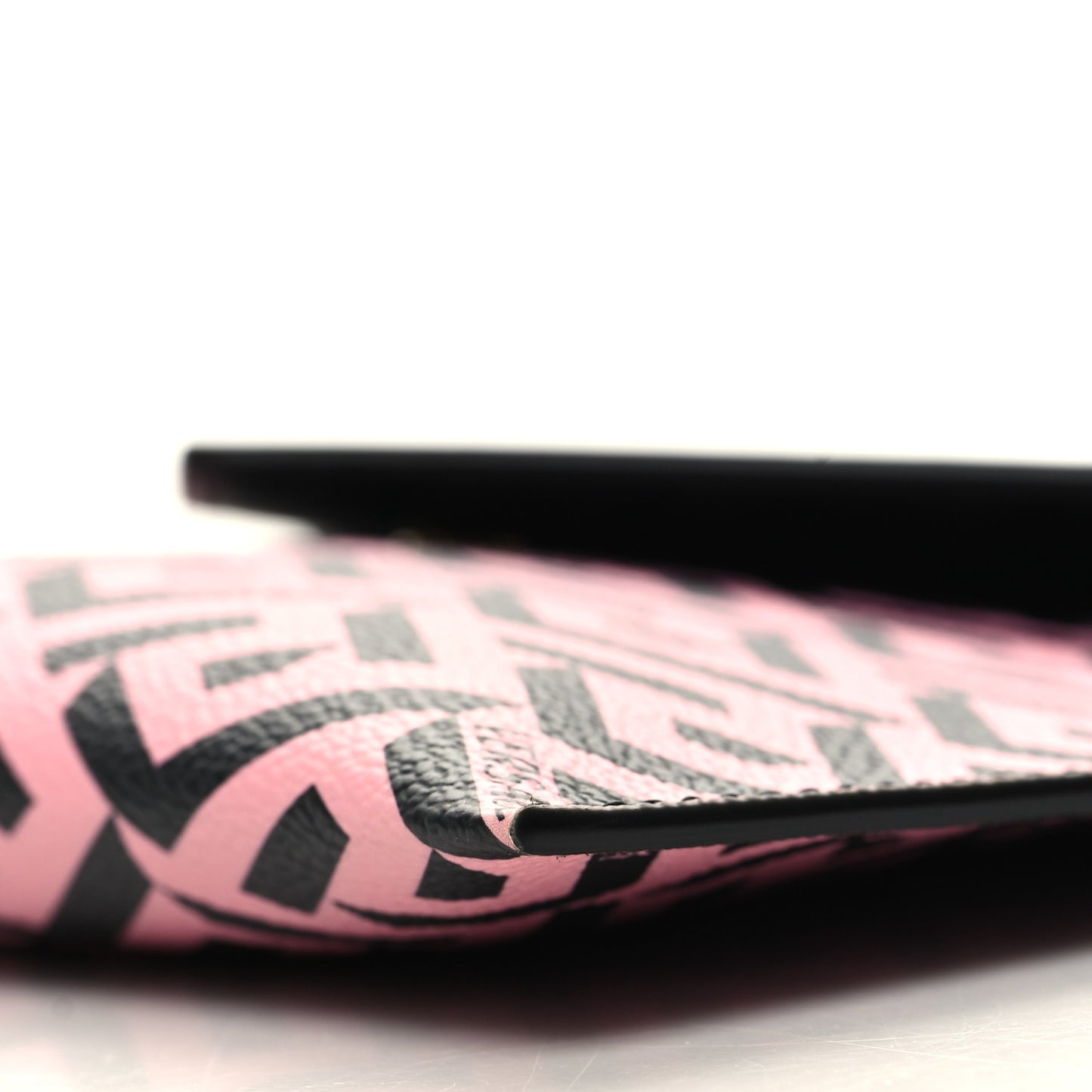 Coated Canvas Calfskin LA Greca Envelope Pouch Black Pink