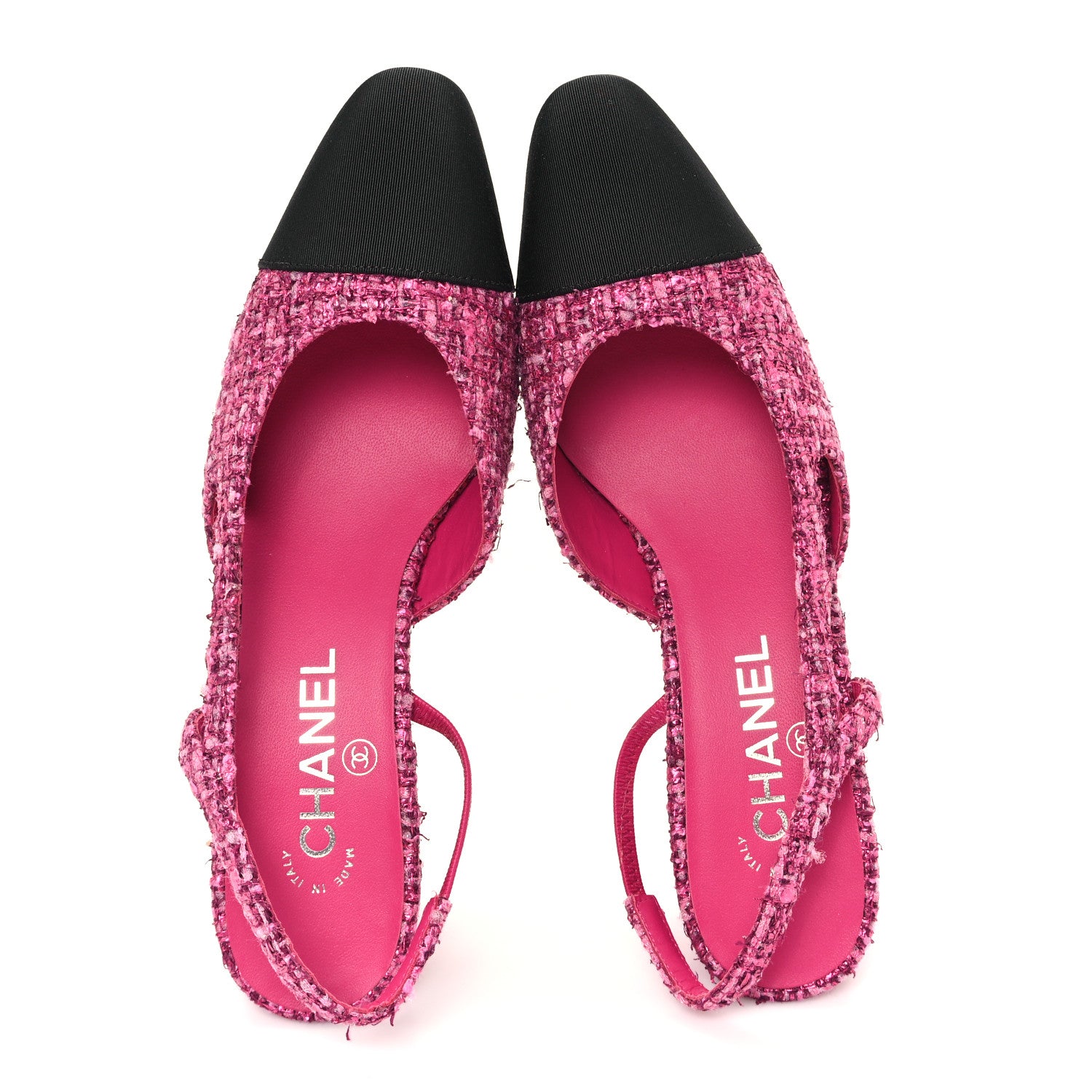 Chanel Tweed Grosgrain Cap Toe CC Slingback Pumps 39 Pink Black 2 of 10