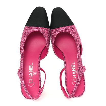 Chanel Tweed Grosgrain Cap Toe CC Slingback Pumps 39 Pink Black 2 of 10