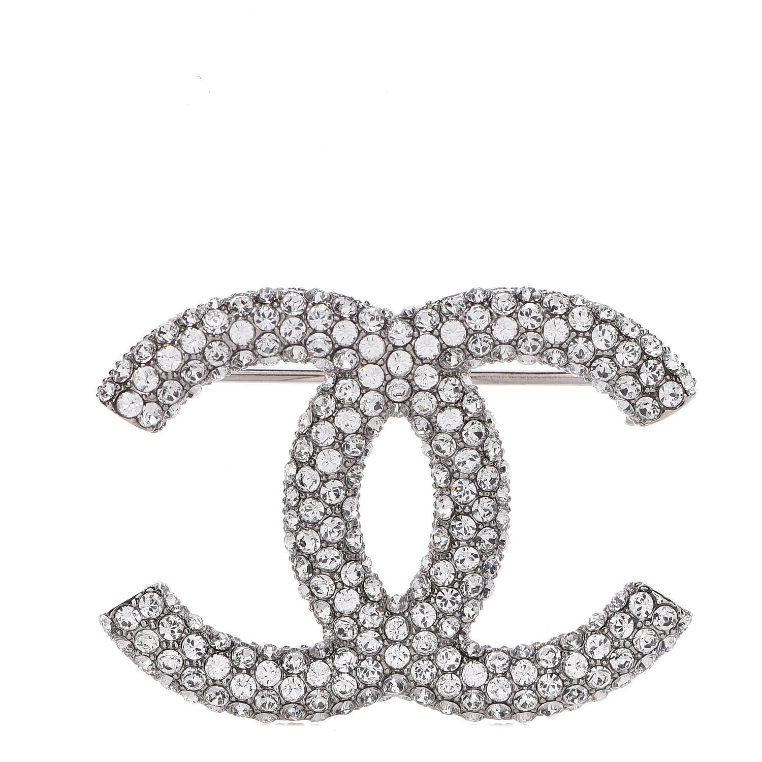 Chanel Crystal Large CC Brooch Silver 1 of 4