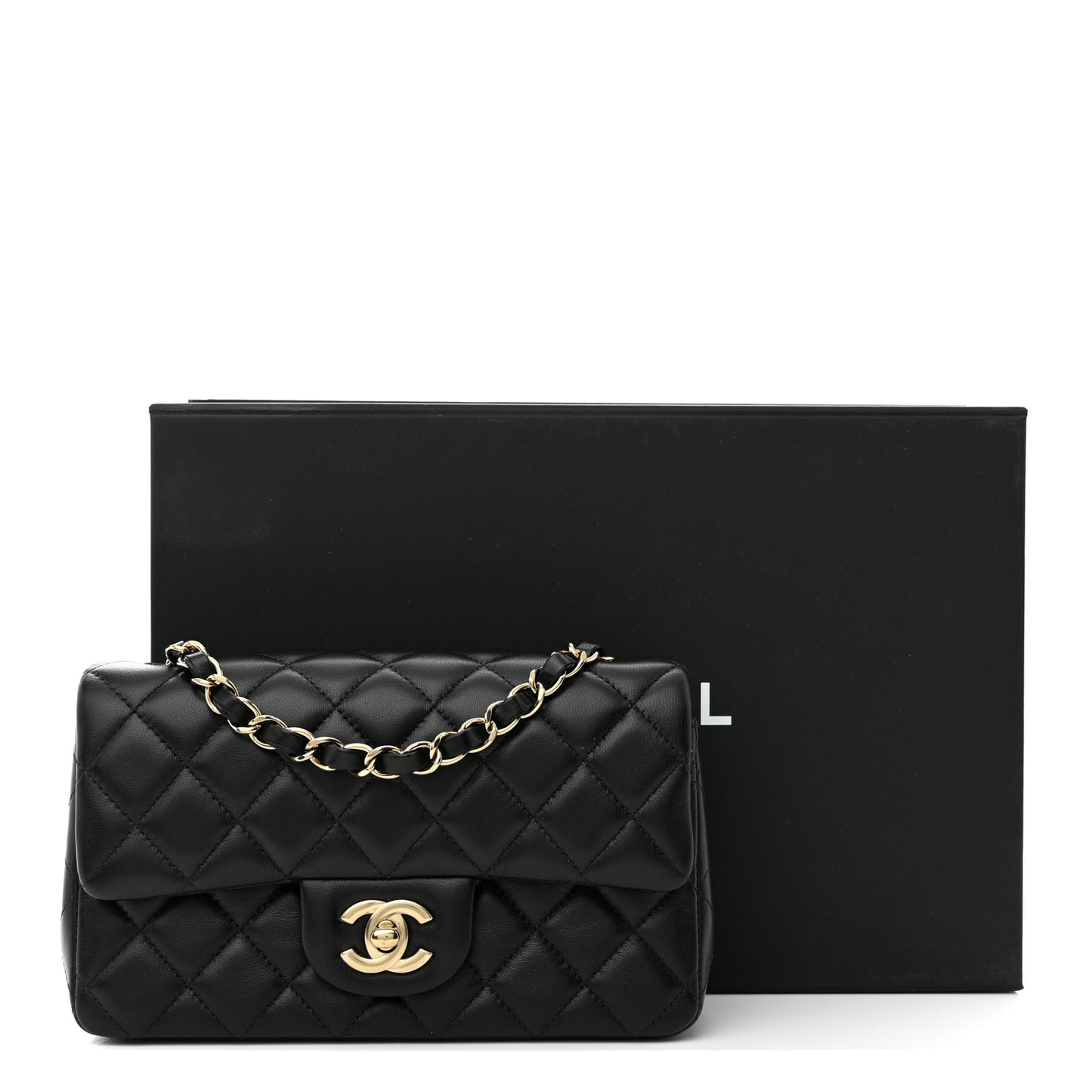 Lambskin Quilted Mini Rectangular Flap Black
