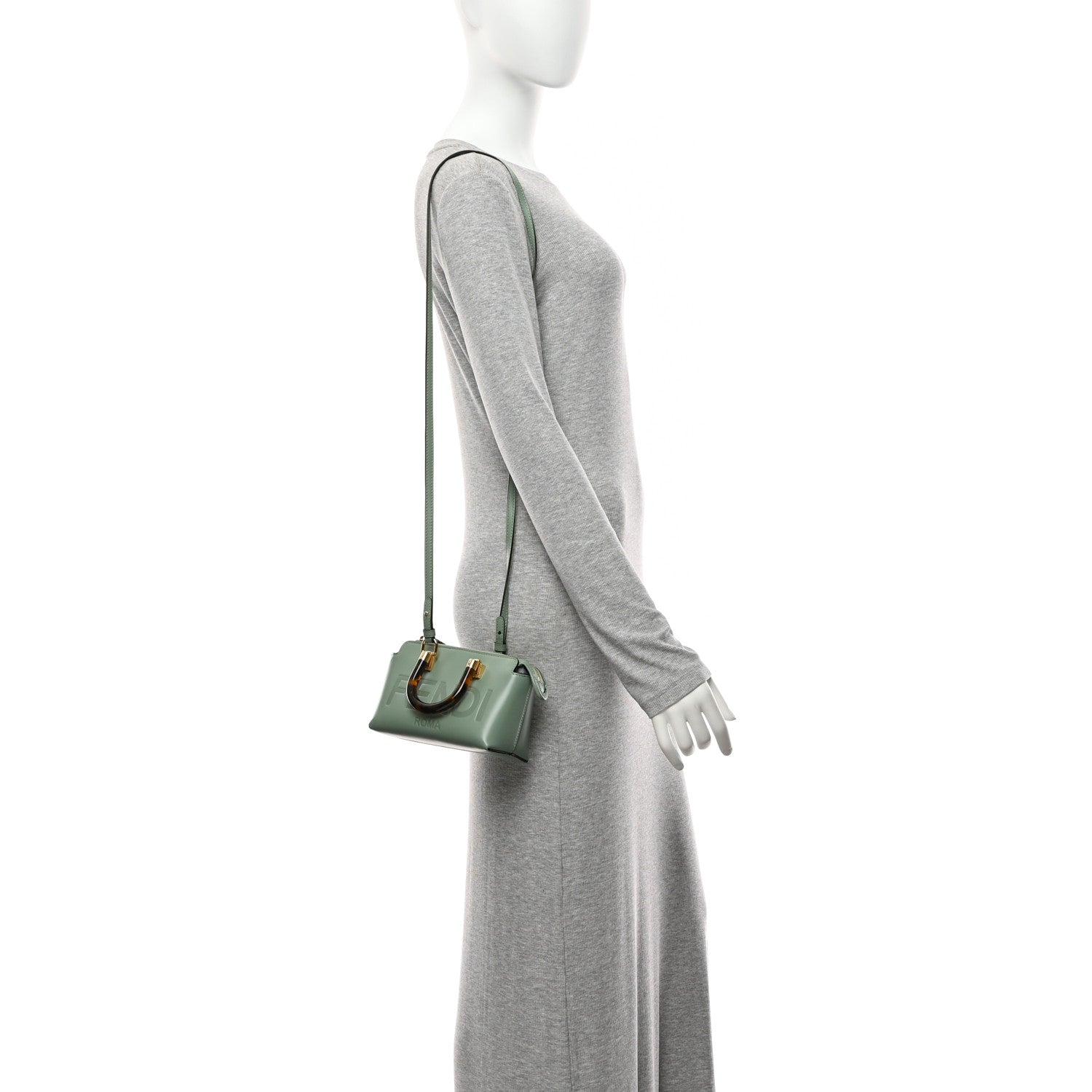 Fendi Vitello King Plexiglass Logo Embossed Mini By The Way Top Handle Boston Bag Menta 2 of 10