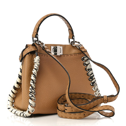 Fendi Cuoio Romano Selleria Elaphe Lace Up Mini Peekaboo Iconic Satchel Miele Scuro Natural 3 of 10
