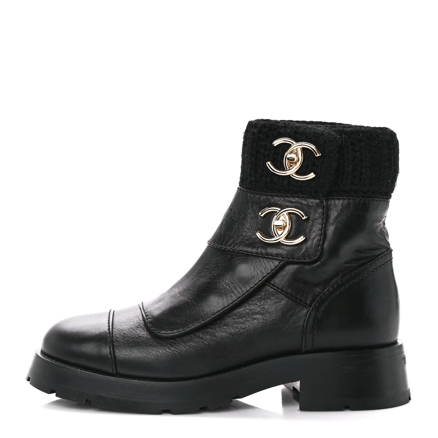 Chanel Calfskin Knit CC Short Boots 37 Black 1 of 11