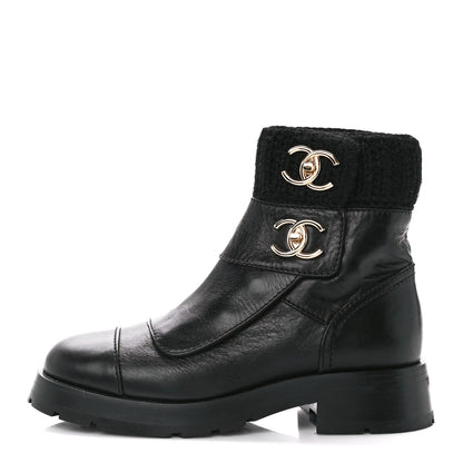 Chanel Calfskin Knit CC Short Boots 37 Black 1 of 11