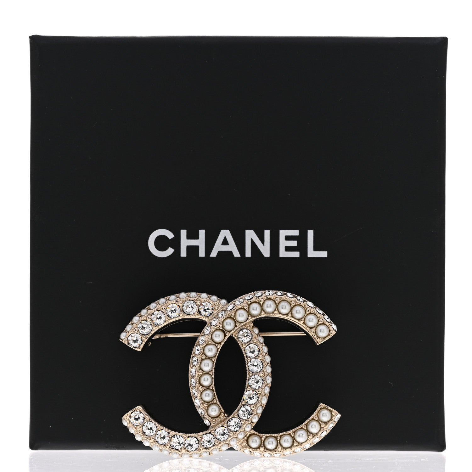 Chanel Metal Crystal Pearl CC Brooch Gold White 5 of 5