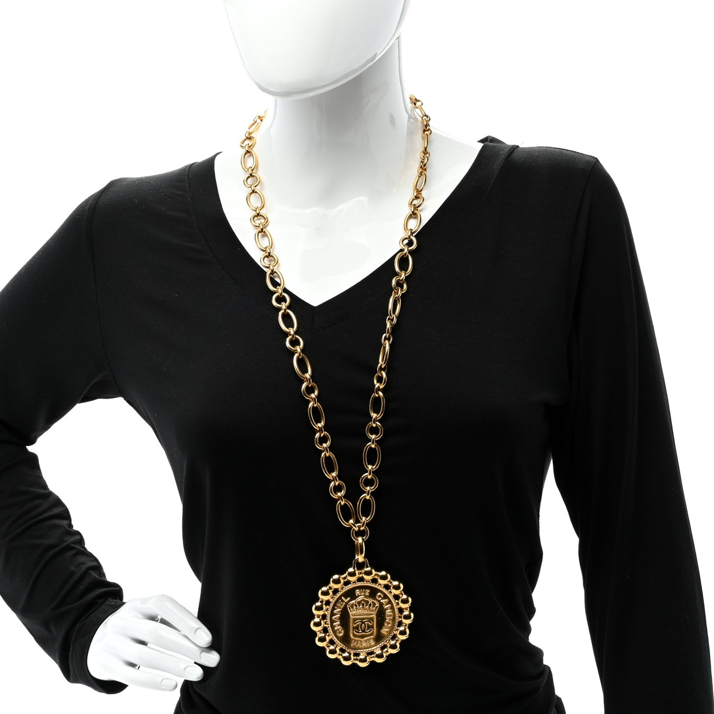 Metal CC Rue Cambon Medallion Chain Necklace Gold