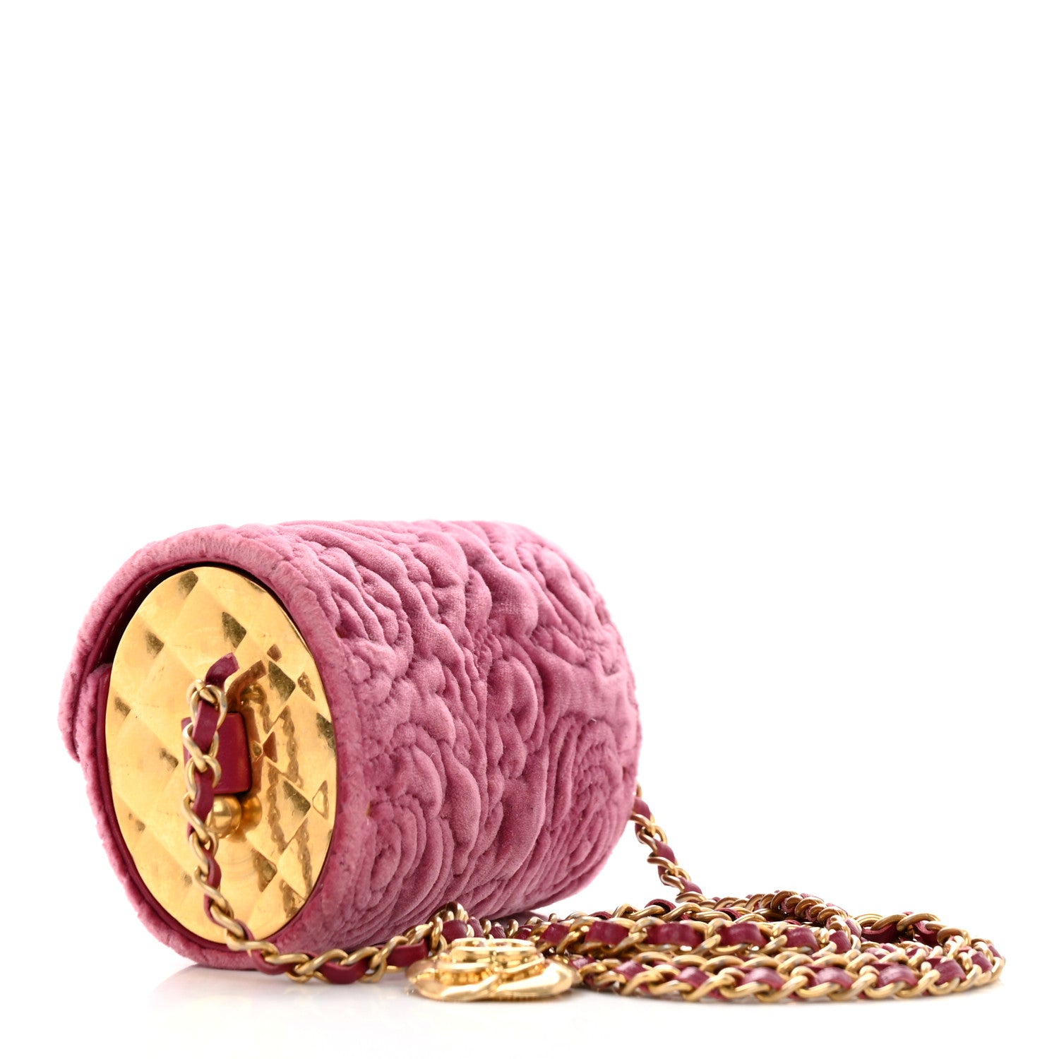 Chanel Velvet Camellia Embossed Jewel Belt Card Holder With Chain Pink 3 of 13
