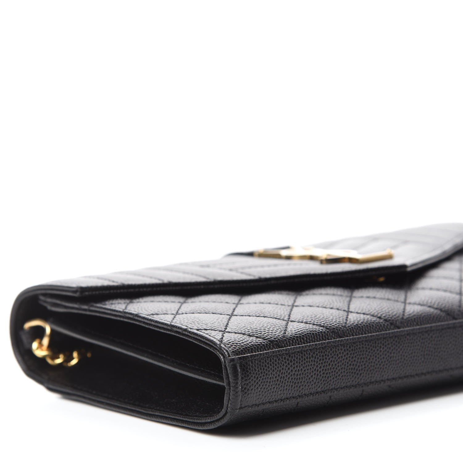 Saint Laurent Grain De Poudre Mixed Matelasse Triquilt Monogram Chain Wallet Black 6 of 10