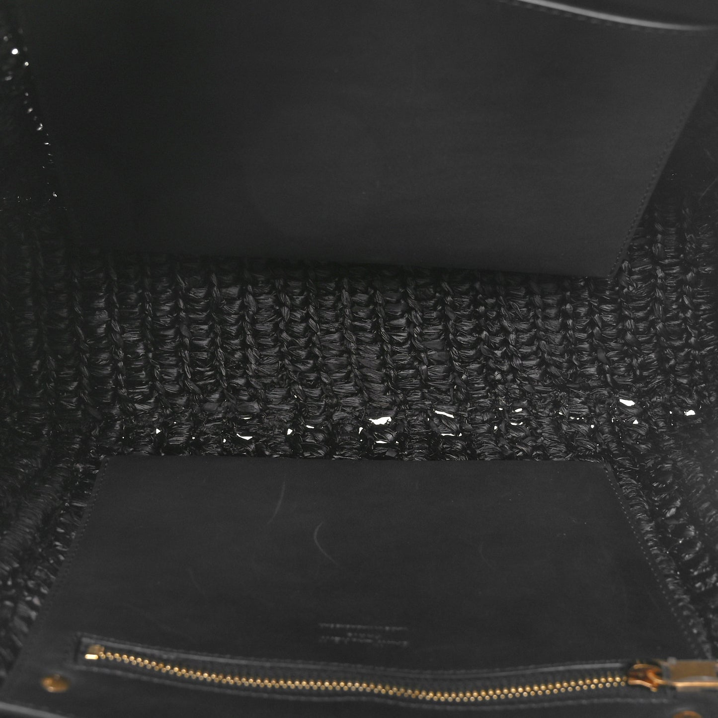 Raffia Calfskin Panier Rectangle Tote Black
