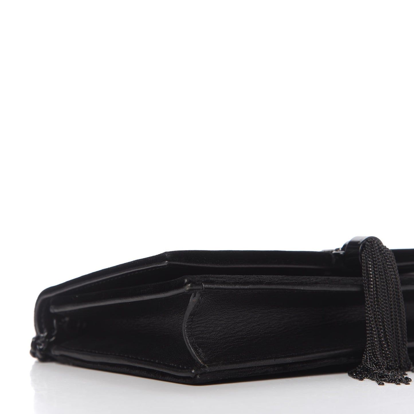 Velvet Crystal Monogram Kate Tassel Chain Wallet Black