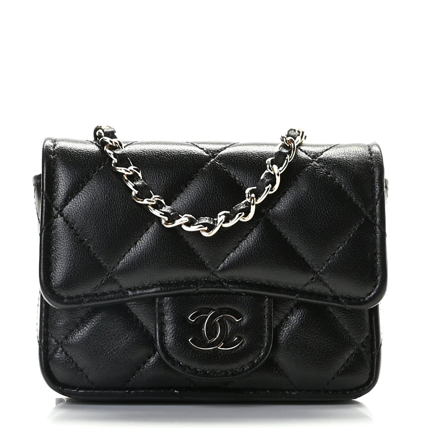 Lambskin Quilted Chain Belt Bag Black