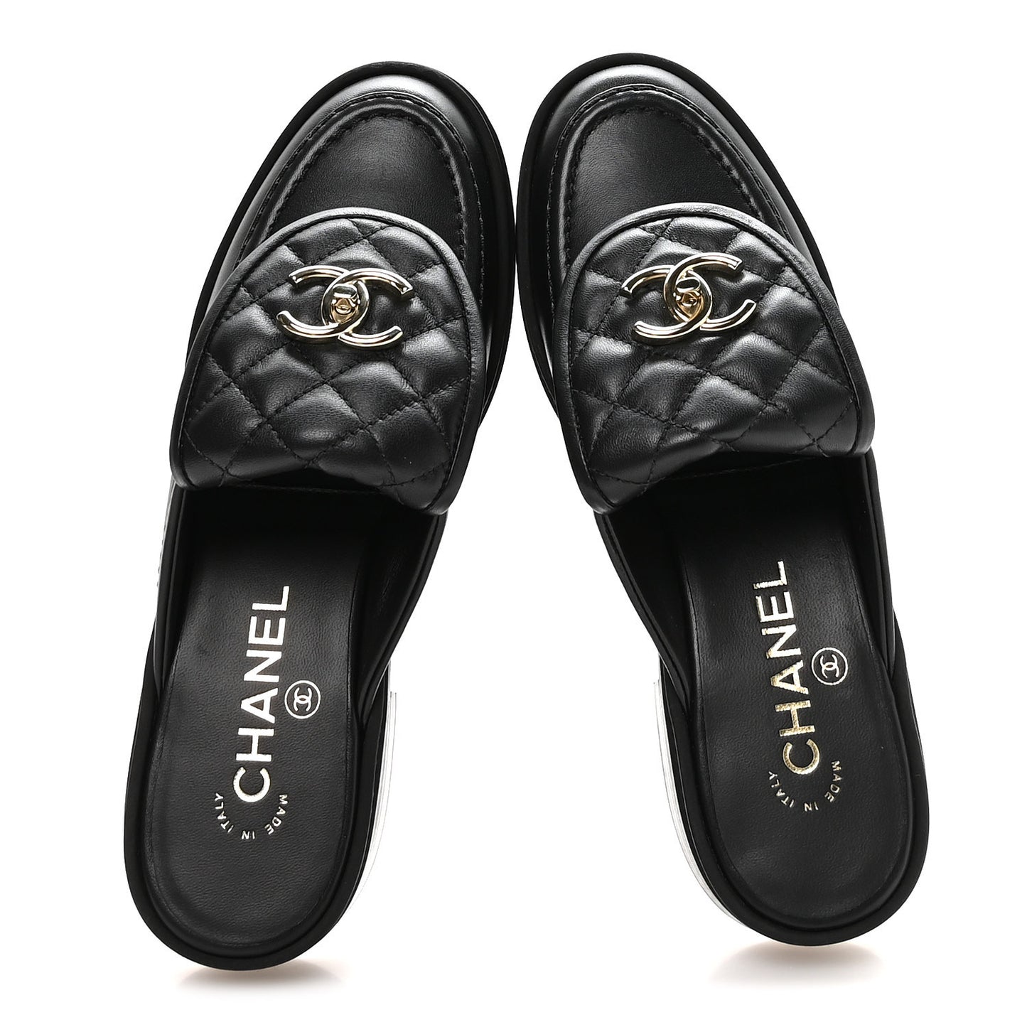 Lambskin Quilted CC Turnlock Mules 36 Black