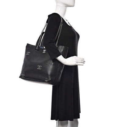 Chanel Calfskin Tweed Eyelet Large Shopping Tote Black 2 of 13