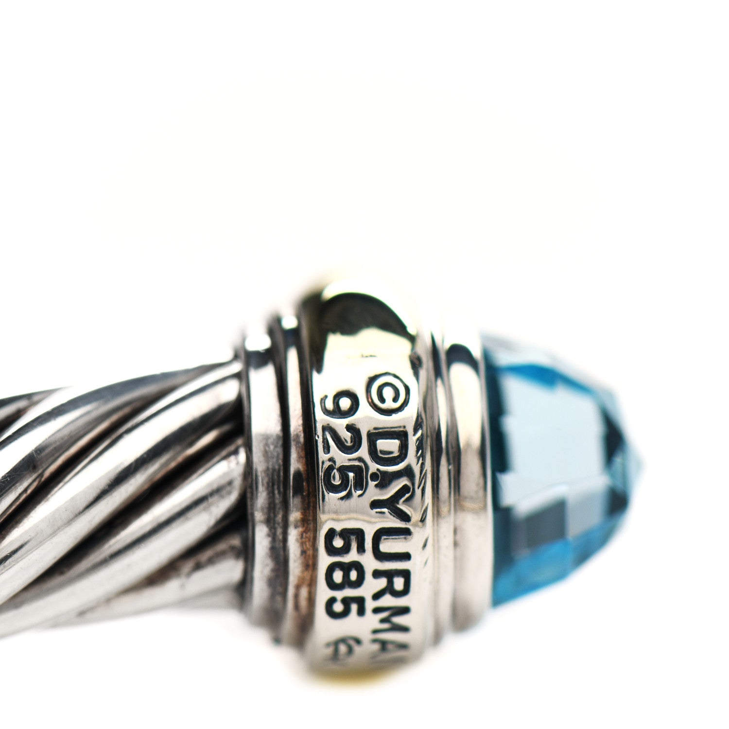 David Yurman Sterling Silver 14K Yellow Gold Blue Topaz 7mm Cable Classics Bracelet 4 of 5