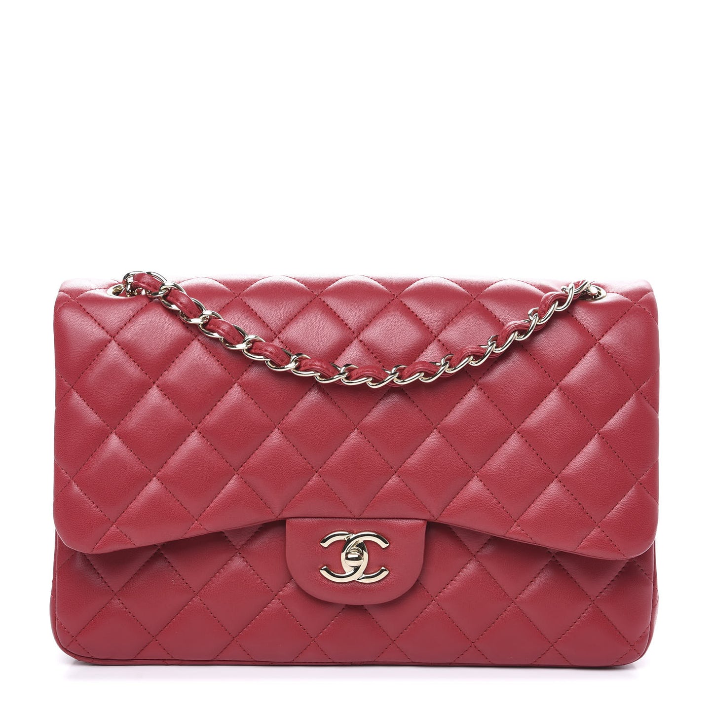 Lambskin Quilted Jumbo Double Flap Red