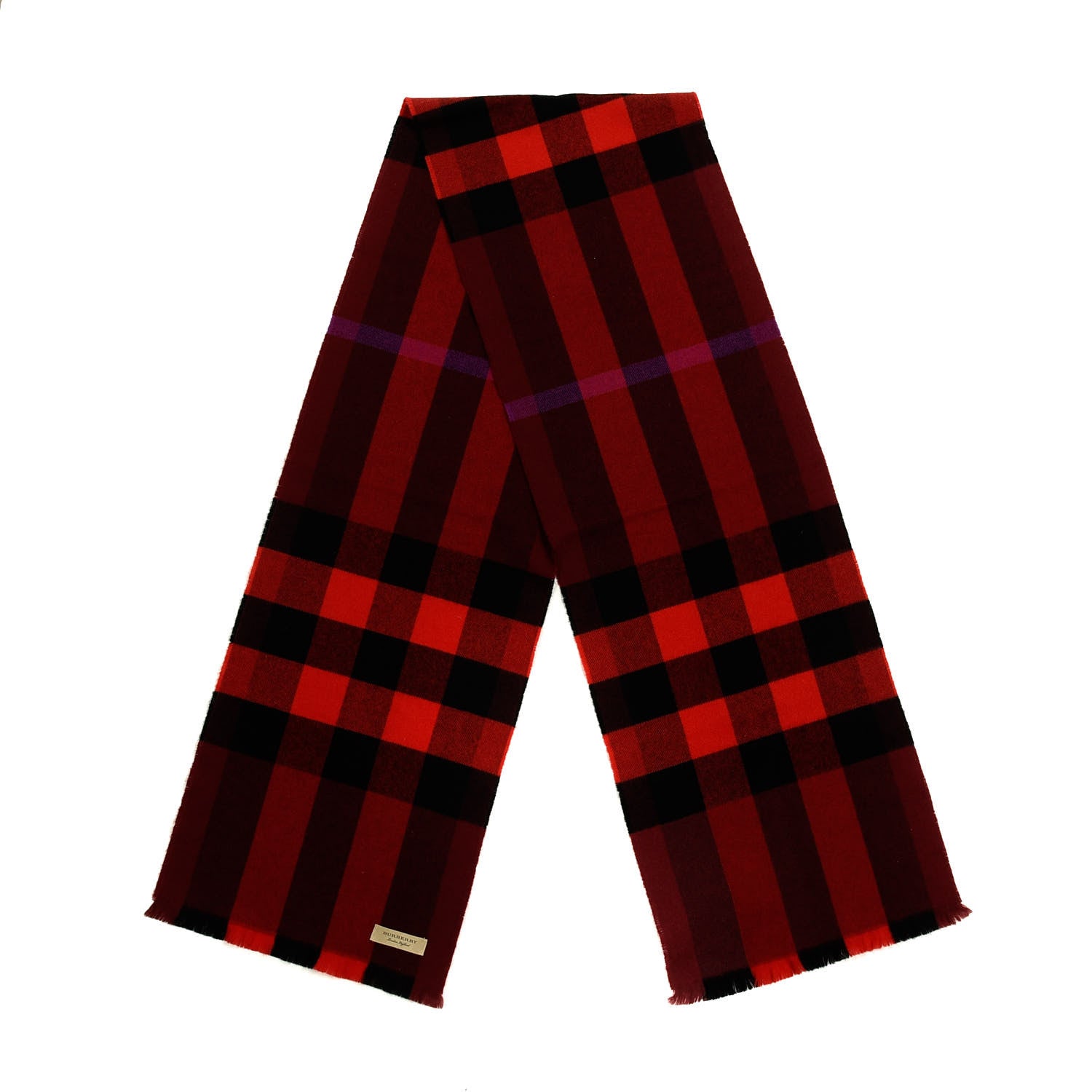 Burberry Wool Cashmere Giant Exploded Check Fringe Scarf Claret 2 of 3
