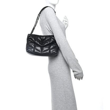 Saint Laurent Lambskin Quilted Monogram Monochrome Small Loulou Puffer Chain Satchel Black 2 of 12