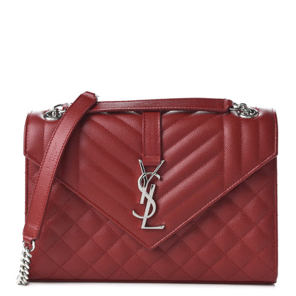 Saint Laurent Grain De Poudre Textured Mixed Matelasse Triquilt Medium Monogram Satchel New Red 1 of 10
