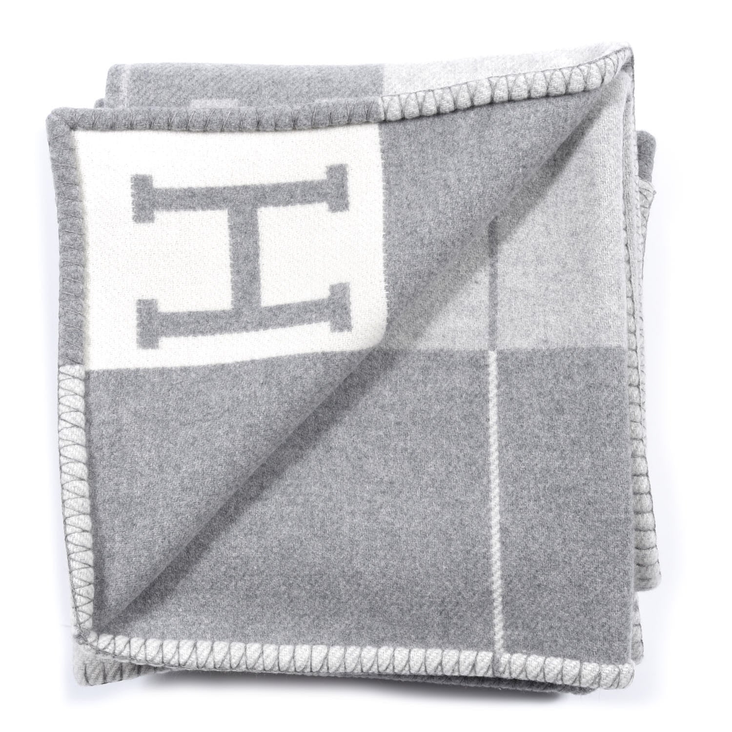 Hermes Wool Cashmere Avalon III Blanket Ecru Gris Clair 2 of 3