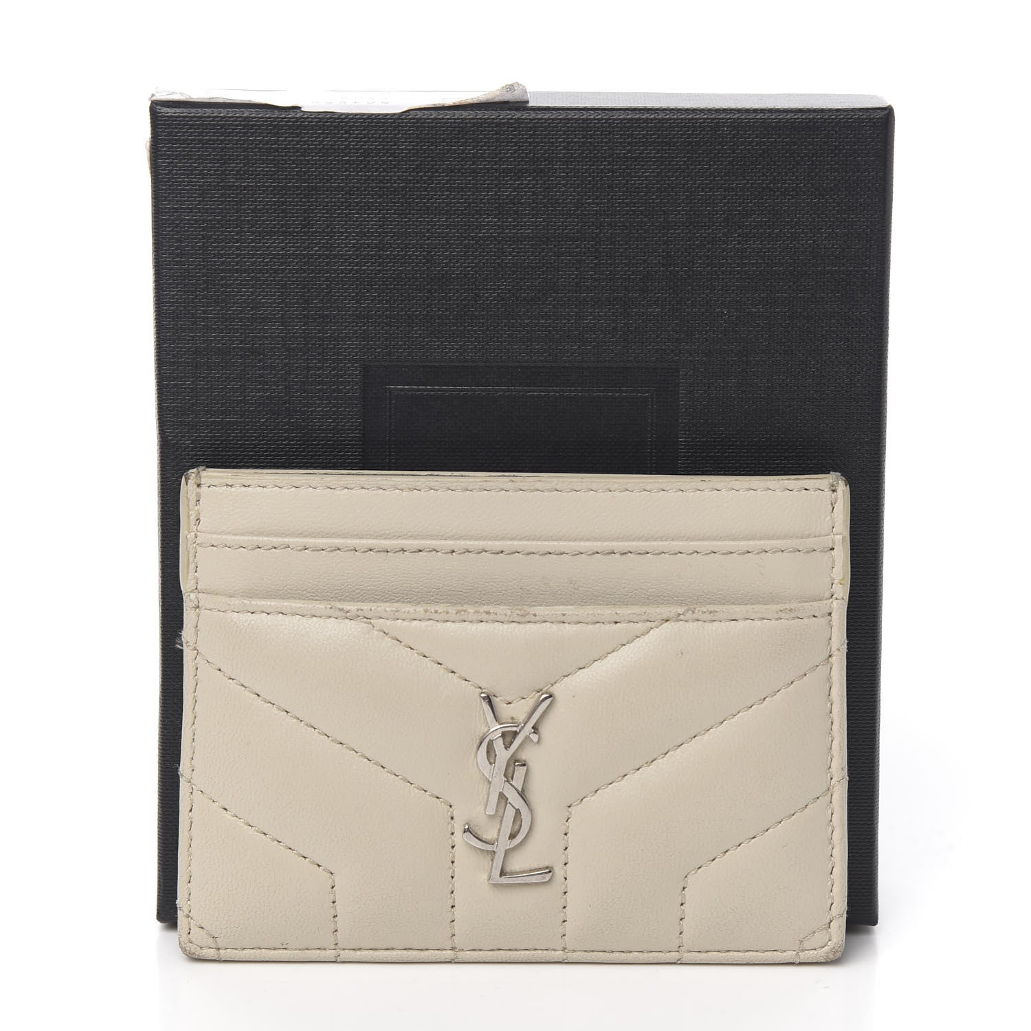 Saint Laurent Calfskin Y Quilted Monogram LouLou Credit Card Case Ivory 11 of 11