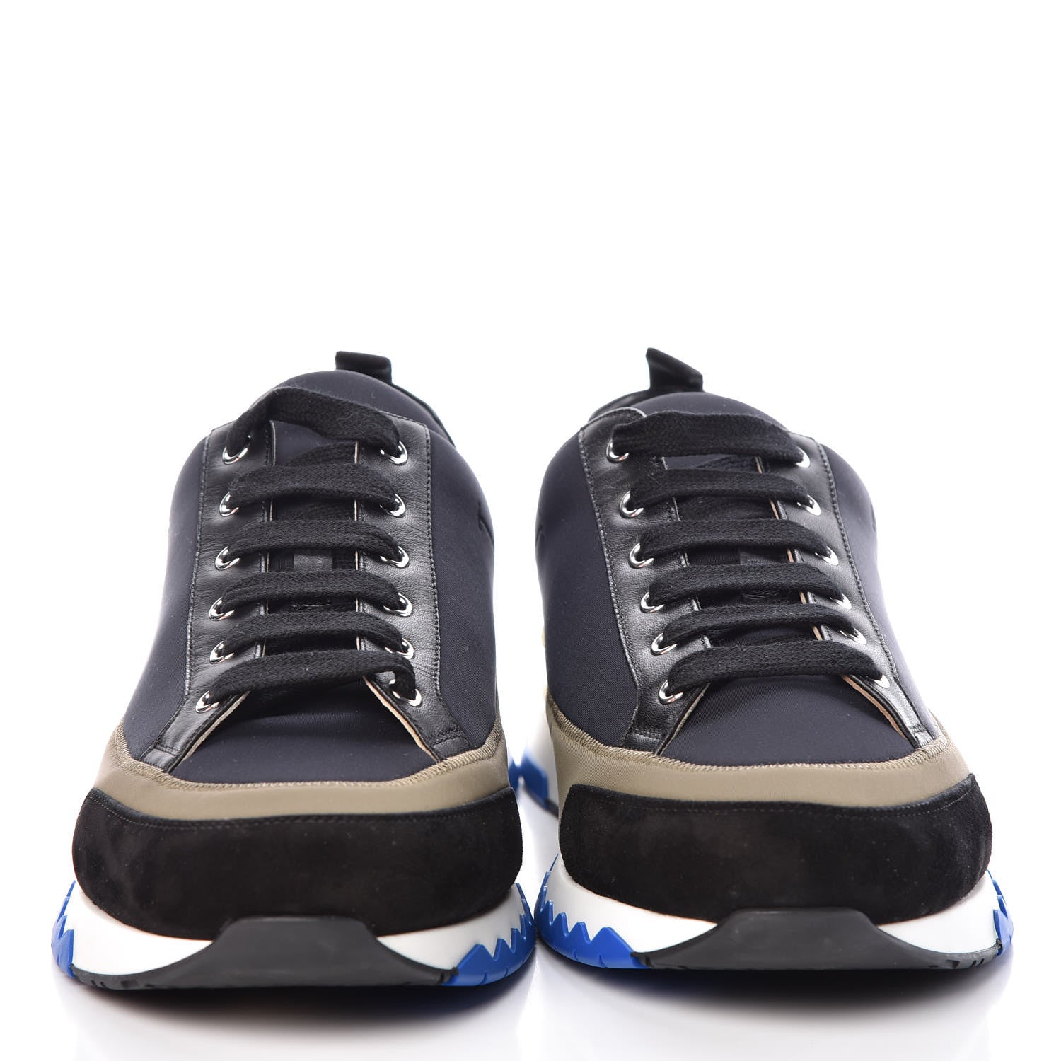 Hermes Technical Canvas Suede Goatskin Calfskin Mens Rapid Sneakers 44 Khaki Black 2 of 8
