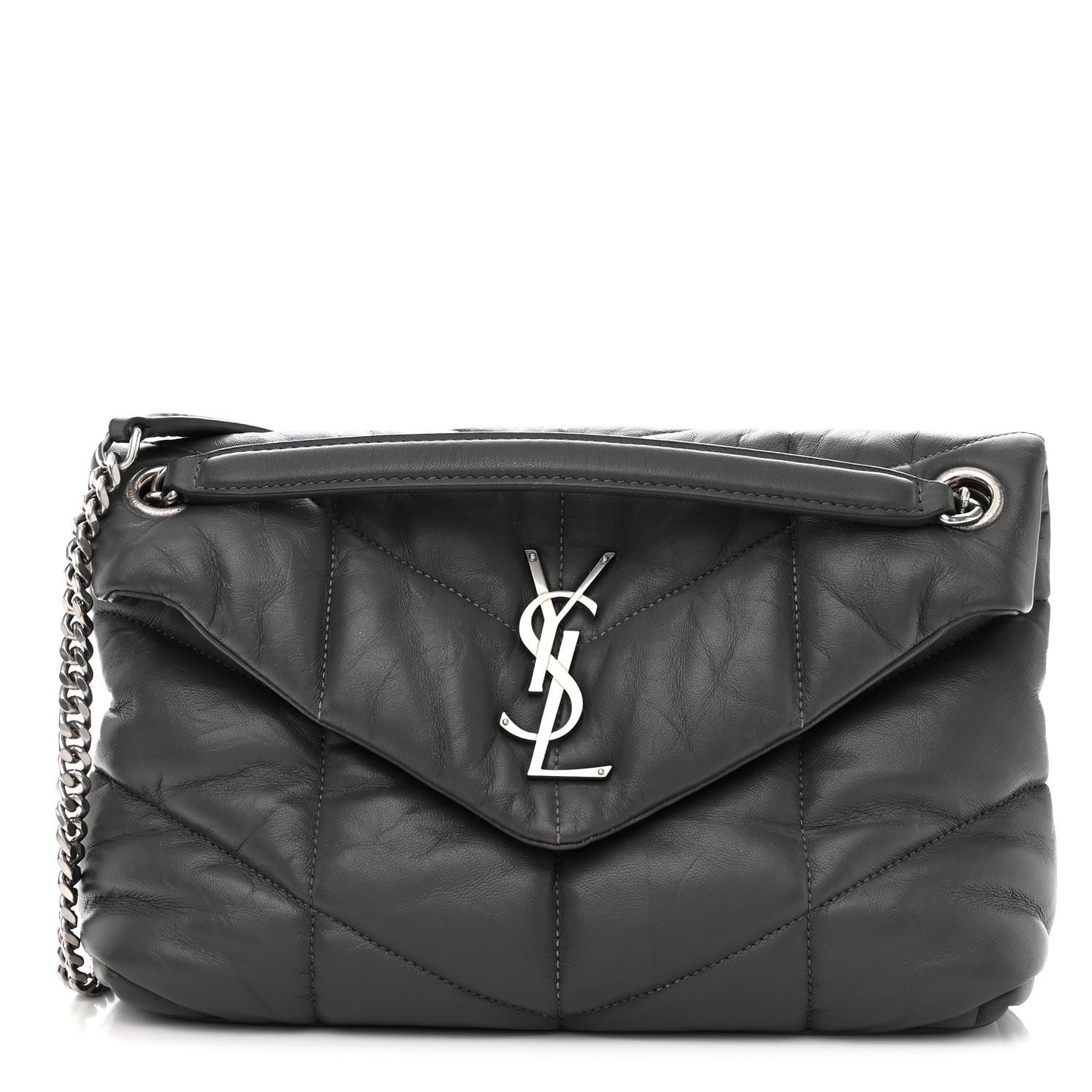 Lambskin Quilted Small Loulou Puffer Monogram Chain Satchel Concrete