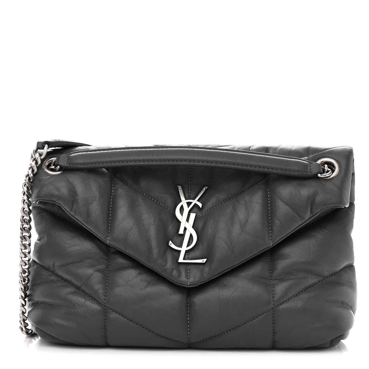 Saint Laurent Lambskin Quilted Small Loulou Puffer Monogram Chain Satchel Concrete 1 of 16