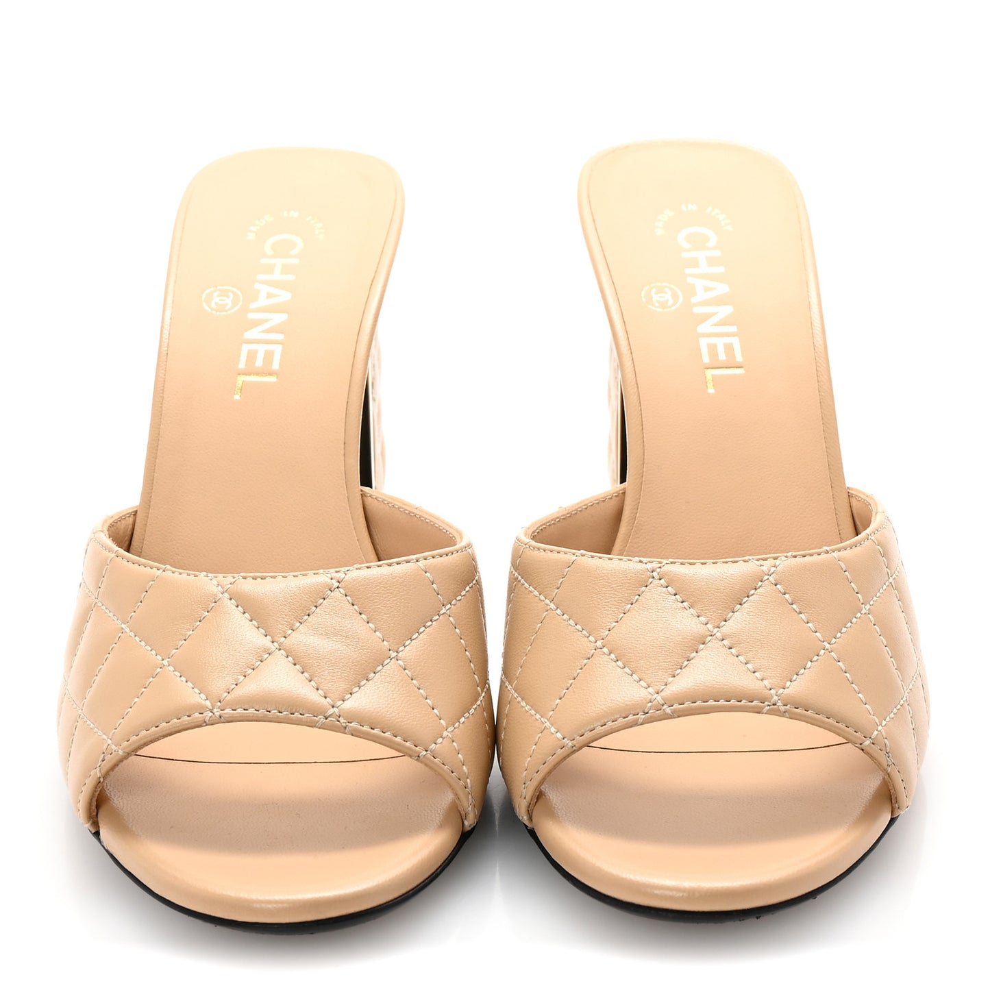 Lambskin Quilted CC Mules 40 Beige