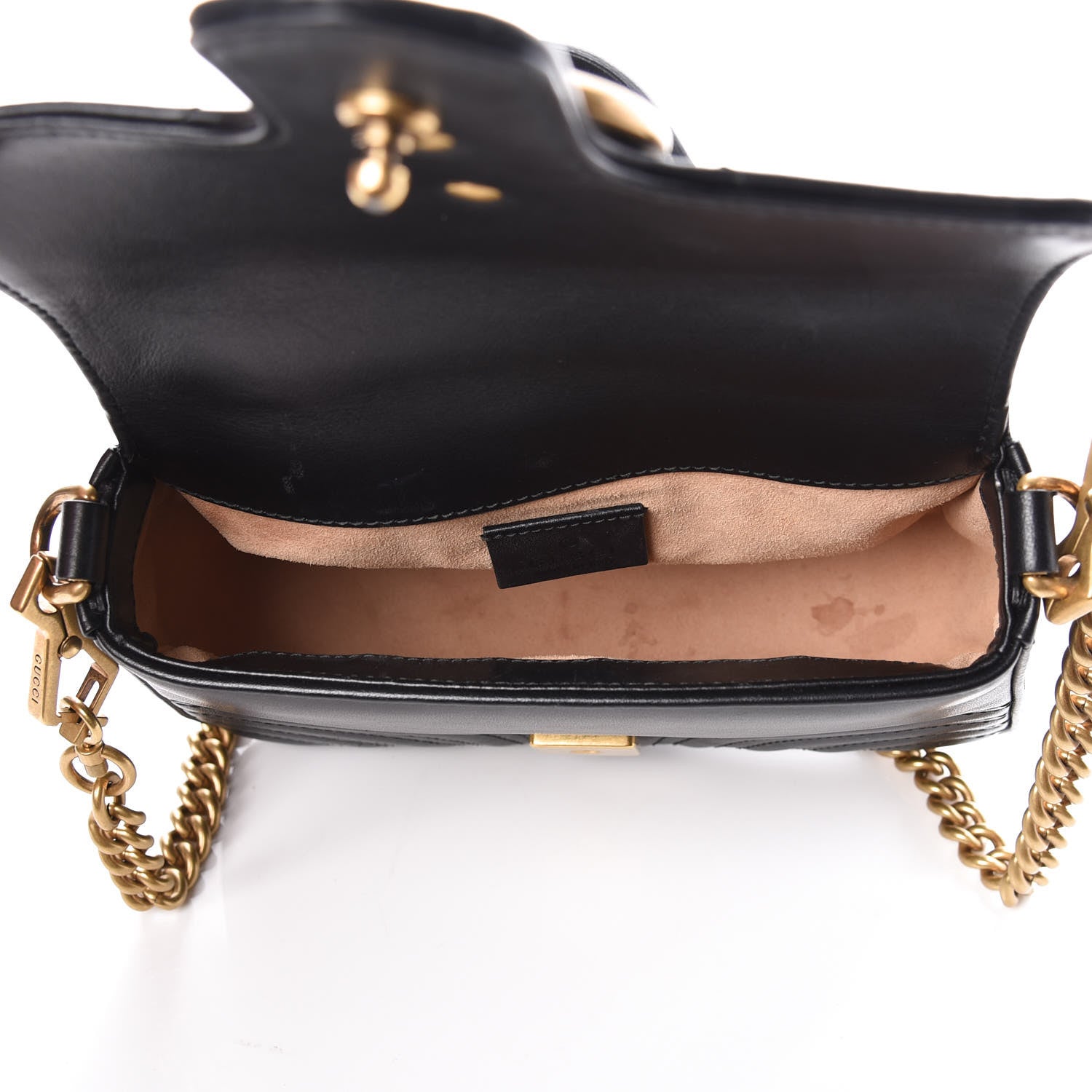 Gucci Calfskin Matelasse Mini GG Marmont Top Handle Shoulder Bag Black 7 of 10