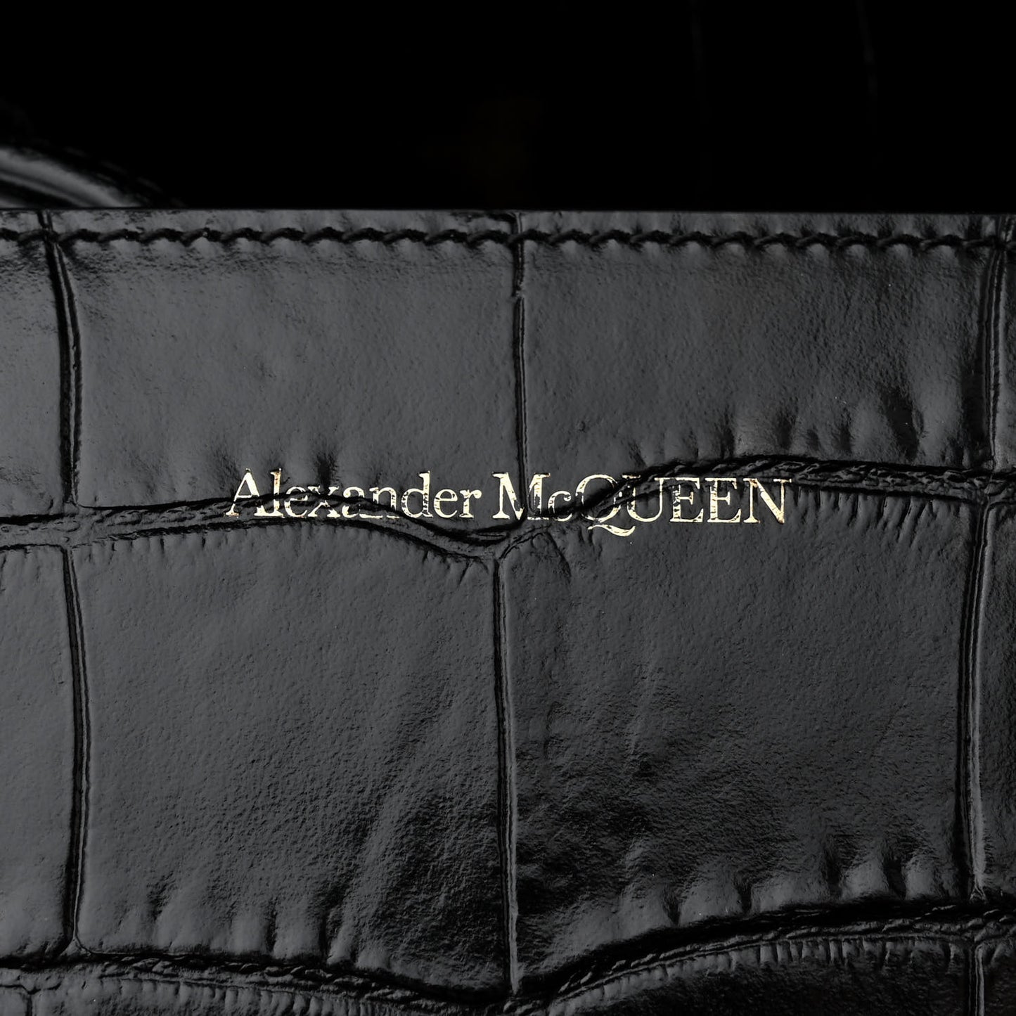 Shiny Crocodile Embossed Jeweled Satchel Black